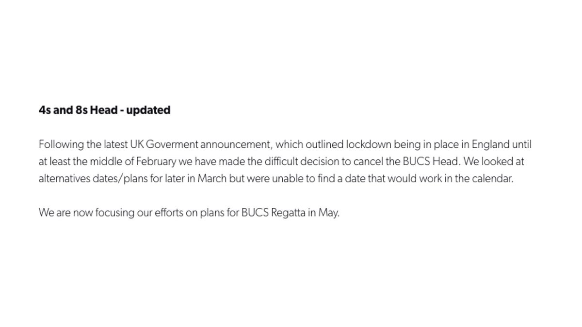 JLee_Row's tweet image. #BUCSRowing Absolutely gutted to have to share more bad news. We  looked at options for later in March but students returning to Universities this term is too uncertain.

Our efforts now move to focus on #BUCSRegatta🤞

bucs.org.uk/sports-page/ro…