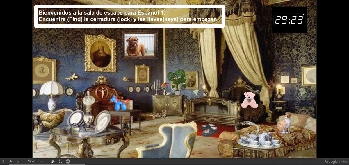 MsWilmot's tweet photo. Congrats to Spanish teacher Mrs. Mauritzen for using #GoogleSlides to create her first digital escape room. Such a cool way to engage students! #rb208pride https://t.co/dqsgu95bEY