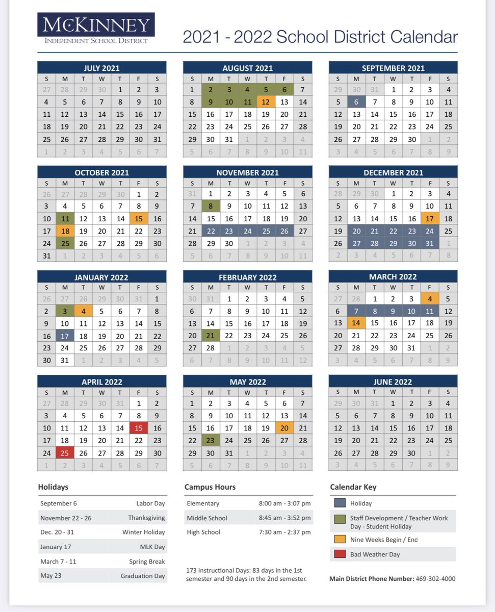 Mckinney Isd Calendar 2022 23 Mckinney Isd Human Resources On Twitter: "2021-2022 School Calendar Is Out!  #Mymisd Https://T.co/Qpmngk8P31" / Twitter