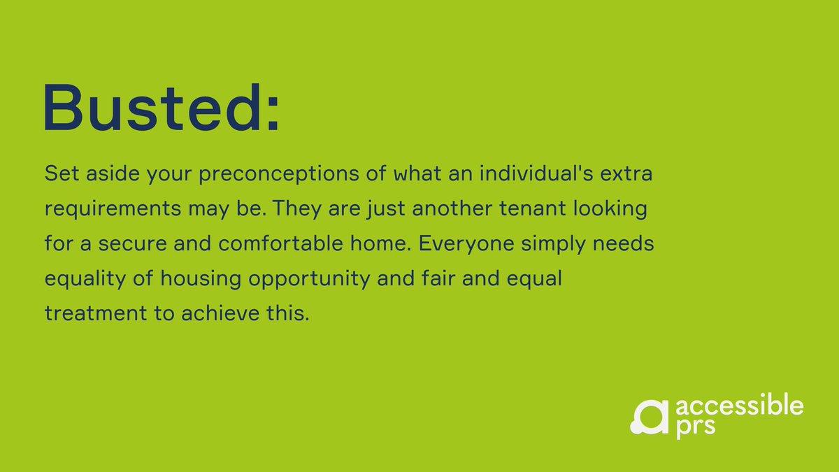 AccessiblePRS's tweet photo. There is often some uncertainty around having a disabled tenant, and what that may involve.  We're out to bust some myths again! 🙌✅

#ForAccessibleHomes #JustGoodDesign #PRS https://t.co/dSIK9HrVW4