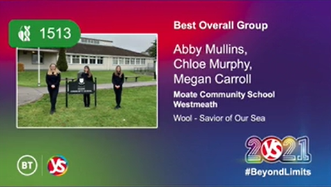 moatecs's tweet photo. Congratulations to Abby Mullins, Chloe Murphy and Megan Carroll. Their project 'Wool-Saviour of Our Sea was awarded the very prestigious prize, Best Overall Group in @BTYSTE
 #BTYSTE2021 https://t.co/twn1n422Yr