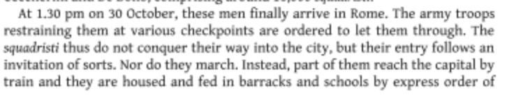 In a scene that might sound familiar to Americans in 2021, the fascist mob that arrived in Rome was greeted not by armed government resistance but by an open door. Here's a telling excerpt from 2019's "The March on Rome" by Giulia Albanese: