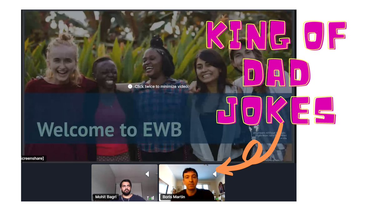ewb's tweet photo. HAPPENING NOW: Kicking off our #EWB #virtualxChange with the opening session "Welcome and Looking Back, Looking Forward with EWB" with our CEO @borismartin (aka the King of Dad Jokes) 😆 https://t.co/GfBdE2FQEc