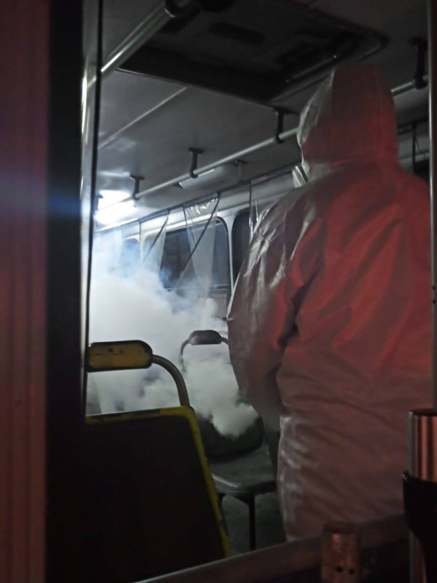 MauVila's tweet photo. Diariamente se realizan tareas de sanitización de las unidades de transporte público de #Mérida como una de las medidas para prevenir contagios de Coronavirus. Seguimos cuidando la salud de los yucatecos. https://t.co/frAI6ZcOgn