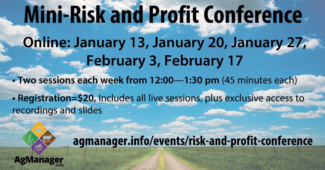 Mini-Risk and Profit Conference online starting January 13. Sign up today at <a href="/AgManagerInfo/">AgManager.info</a> for only $20!
ow.ly/3RnZ50D1TVL