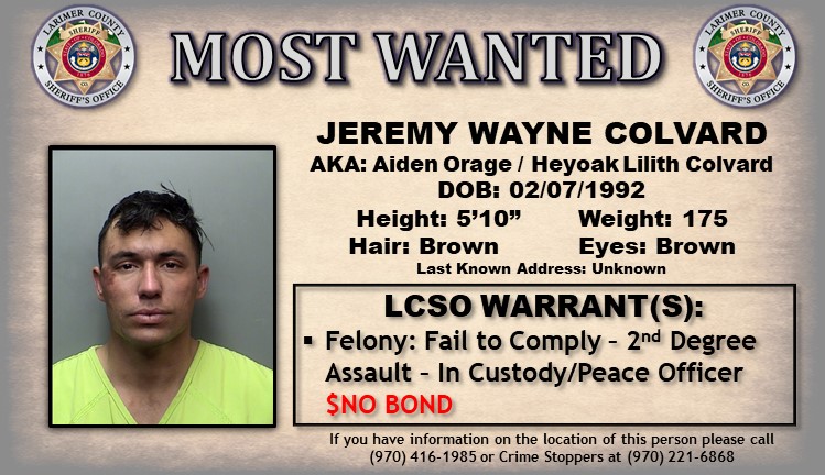 LARIMER COUNTY'S MOST WANTED
We're looking for Jeremy Wayne Colvard, do you know where he is? https://t.co/3shj4LhZHc