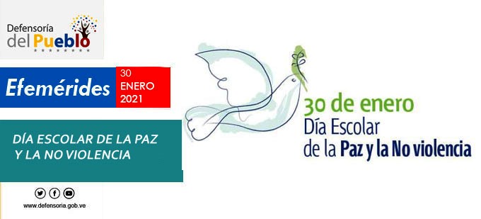 #Efeméride Hoy #30Ene se celebra el Día Escolar de la No Violencia y la Paz. En este día los centros educativos se comprometen como defensores de la paz  y el entendimiento entre personas de distinta procedencia y modos de pensar.