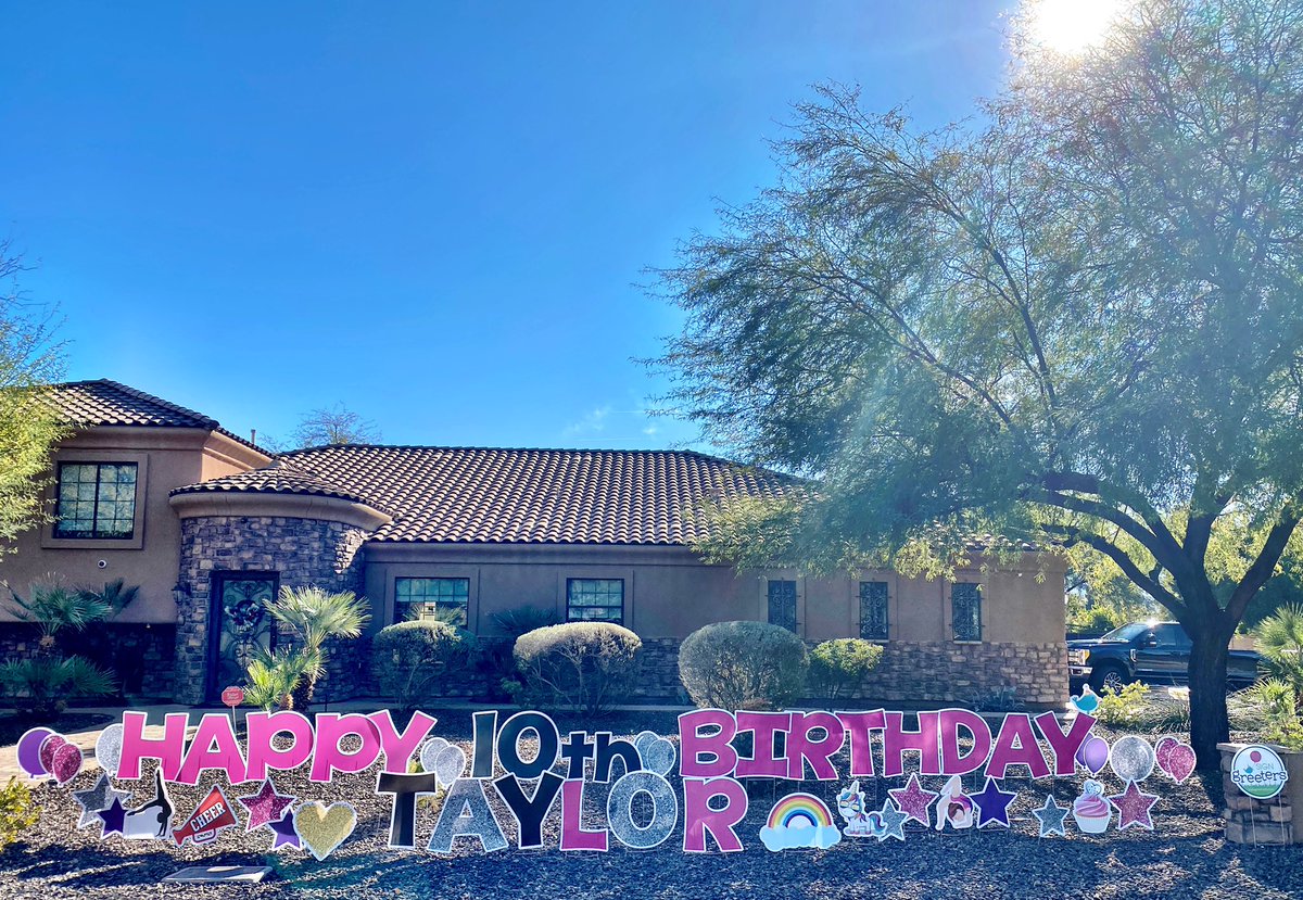 SignGreeters's tweet photo. Happy 10th birthday, Taylor! 🥳🌈🤸‍♀️⭐️🎂🦄💕🎉#signgreeters #signgreetersphoenix #birthday #celebrate #stakingjoy #yardsigns #yardart #yardletters #yardcards #yardgreetings #phoenix #scottsdale #arcadia #paradisevalley #biltmore

https://t.co/bL9bK5xg4C https://t.co/vY44ZSHw49