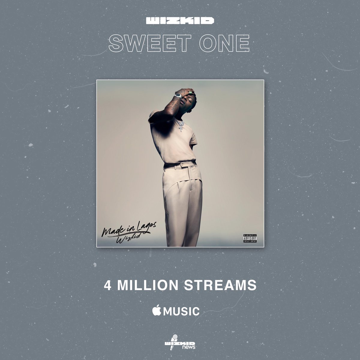 WizkidSource's tweet photo. .@wizkidayo’s “Sweet One” has reached 4 million streams on Apple Music! 💫 

Stream #MadeinLagos: https://t.co/cKV6UR0uhx https://t.co/YFkV754Jov