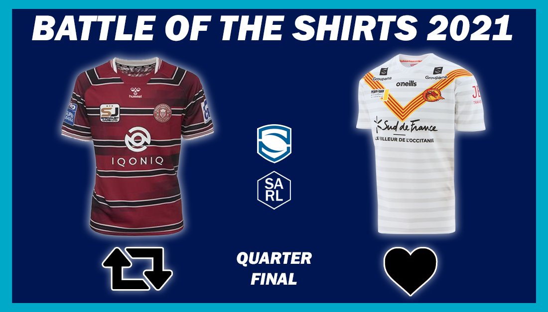 SeriousAboutRL's tweet photo. Quarter Final: Which shirt gets your vote?

RT= Wigan
❤️= Catalans

Winner goes through to the semis! https://t.co/NCcP0Hk0BW