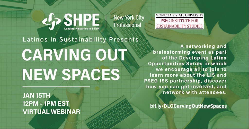 RSVP now to our next Latinos in Sustainability 🌍Event in partnership with <a href="/pseg_iss/">PSEG ISS</a> next Friday Jan 11 at 12pm ET!!

RSVP LINK: linktr.ee/shpe.nyc

#shpe #nyc #sustainability #stem #networking
