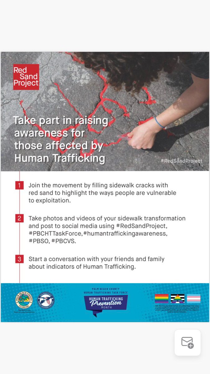 WestPalmPD's tweet photo. Join the movement! Raise awareness for those affected by #humantrafficking #humantraffickingawareness #humantraffickingawarenessmonth #redsandproject #pbcvs #pbchttaskforce https://t.co/9M0qnPi1At