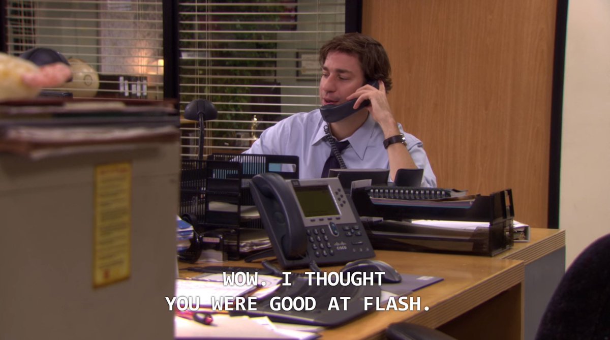 danielalbu's tweet photo. #TheOffice s05e08 (2008)

Jim: Wow. I thought you were good at #Flash!
Pam: I was, and then they switched to Acrobat just as I was learning Quark. I hate computers.

This exchange makes ZERO sense, @theofficetv!
But hey, at least they mentioned Flash :) 

#GoodbyeAdobeFlash https://t.co/u2OmMLzQCa
