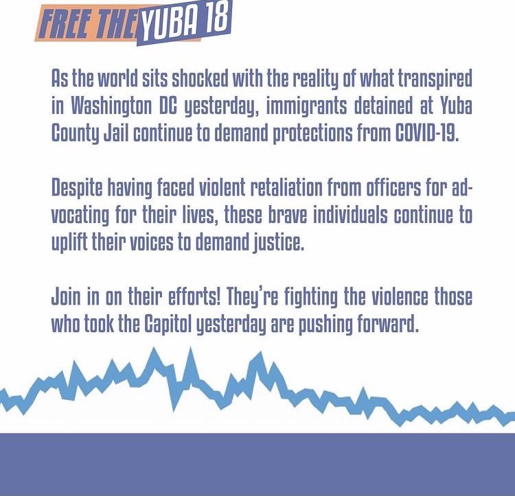 Today is the “soft launch” of the Freedom for the #Yuba18 campaign. 

Folks at YCJ are CURRENTLY sick with COVID-19 so there is great urgency in messaging getting out and if you’re feeling helpless watching the news, here is a call to action that we can all engage in now.