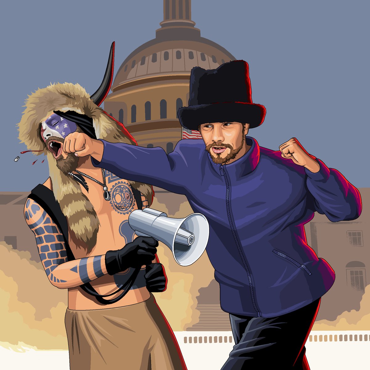 Jay Kay from Jamiroquai fighting the guy who stole his hat on Capitol Hill - as requested by Jon Farrugia