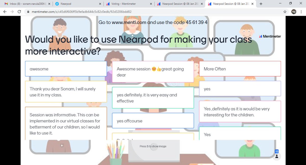 NSonam20's tweet photo. The best part of #learningissharing what you know.
@nearpod #sdg4 #nearpodcertified
@mentimter for polls
Thanks @ShandilyaPooja for giving the opportunity to share my learnings #ahlconintl
@ashokkp @y_sanjay @gupta_anju9 @sunita_rajiv @TanuMathur10 https://t.co/R8rxtji3qg