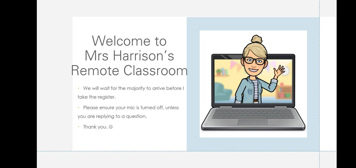 MrsHumanities's tweet photo. Does anyone else have a holding screen for the start of their live lesson? Started it yesterday and have found it helps me to feel like I have time to get ready for the lesson whilst they are joining. Highly recommend using one. 

#lockdownlessons https://t.co/v96qVplVGd