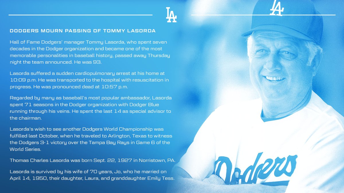 Tommy Lasorda, a Dodger From His Cleats to His Cap, Dies at 93