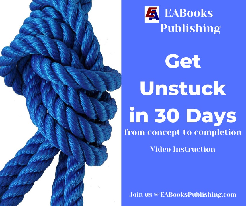 Do you feel stuck, afraid of what you don't know? Would you like Cheri Cowell of EABooks to help you finish your book?
We can help—Get Unstuck in 30 Days: from concept to completion
Video Instruction and more.
contact cheri@eabookspublishing

#WritersCommunity #NewAuthors