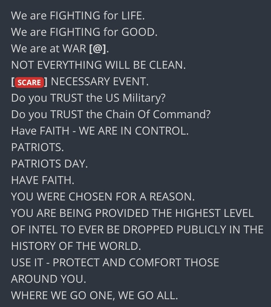 4) We were warned of a neccessary "scare event". What does this seem like to you?We were told that only at the precipice will people find the will to change. What does this seem like to you?We were told POTUS would be isolated from making arrests for optics.