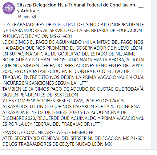 ms21601's tweet photo. @TFCA_mx no nos responden en su correo ni en su teléfono, tenemos 850 trabajadores con falta de pago de aguinaldo y prima vacacional y todas las prestaciones de diciembre. https://t.co/p9WaBRAgiK
