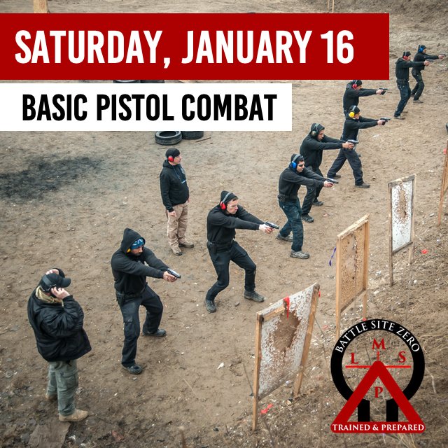 BattleSiteZero's tweet photo. Start the year off strong with our Basic Pistol Combat course on January 16. Even students with little previous experience with a pistol will learn the combat mindset, marksmanship, and the weapons manipulation that will help you survive. 

Register at https://t.co/rjLs1VY3Cq. https://t.co/5cKqSegKs7