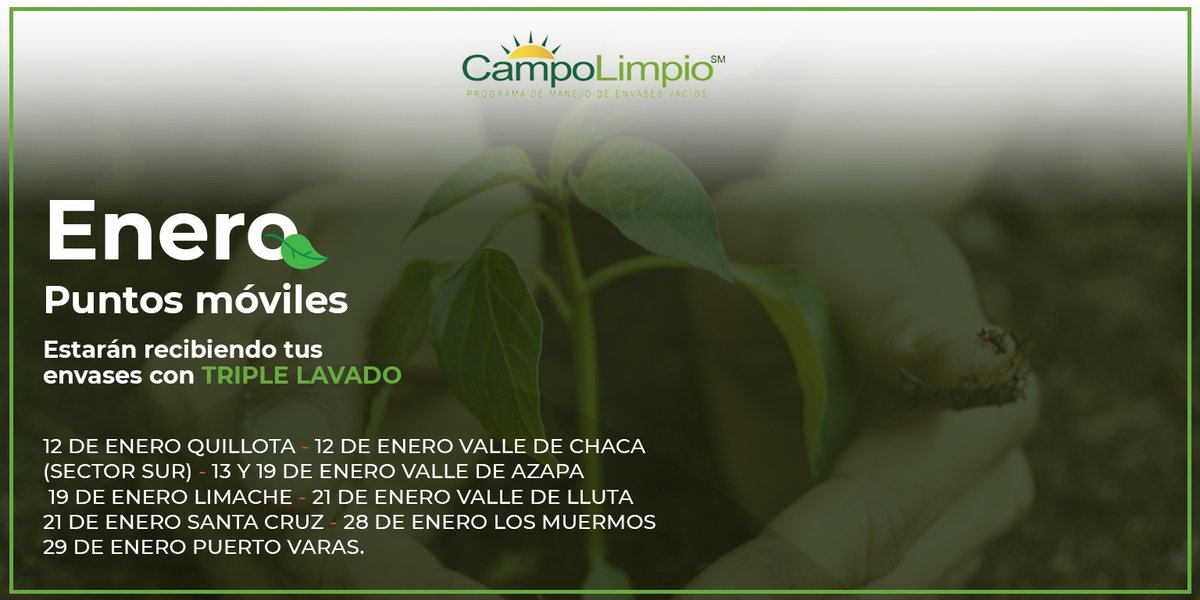 uplagro_chile's tweet photo. En ENERO participa en el Programa de Manejo de #EnvasesVacios de Campo Limpio. ♻️🌱🌎

⚠ Cupo limitado, sólo con registro previo HOY antes de la 1:00pm @afipachile 
Realiza tu registro en línea: 👉 https://t.co/QQE17Ft527

#OpenAg #ProgramaCampoLimpio #LavadoTriple #UPLChile https://t.co/C0FrDTsbVS