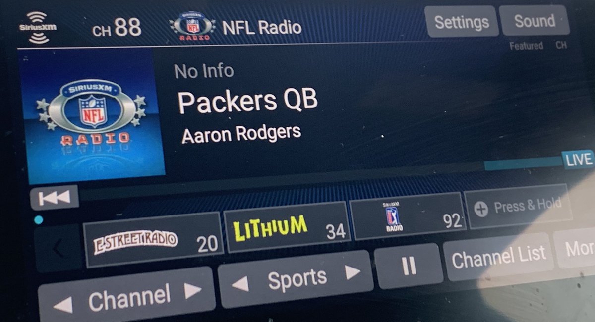 RobDemovsky's tweet photo. Brett Favre to Aaron Rodgers on @SiriusXMNFL:

“You’re playing great. I don’t know if a QB has ever played as good as you’re playing this year.”

Rodgers, who would join Favre as a 3-time MVP, called Favre winning 3 in a row “unheard of.”

Ended by saying they loved each other. https://t.co/oooUG0UqJF