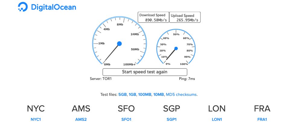 MarkTaha's tweet photo. @digitalocean @mayurisonline I just ran your speedtest on NYC, SFO and TOR and none broke 1Gbps... am I missing something? These number are very low! https://t.co/JYQXci47JO
