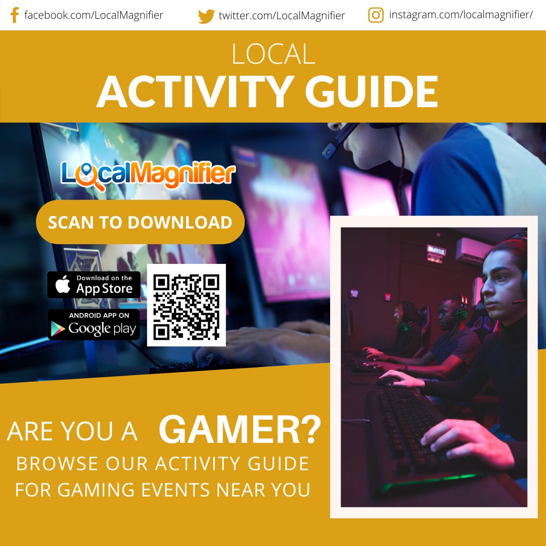 LocalMagnifier's tweet image. Are you a gamer? Find and Join gaming events near you. Browse #LocalMagnifier&apos;s Activityt  Guide now.

#Activityguide #gamer #gaming