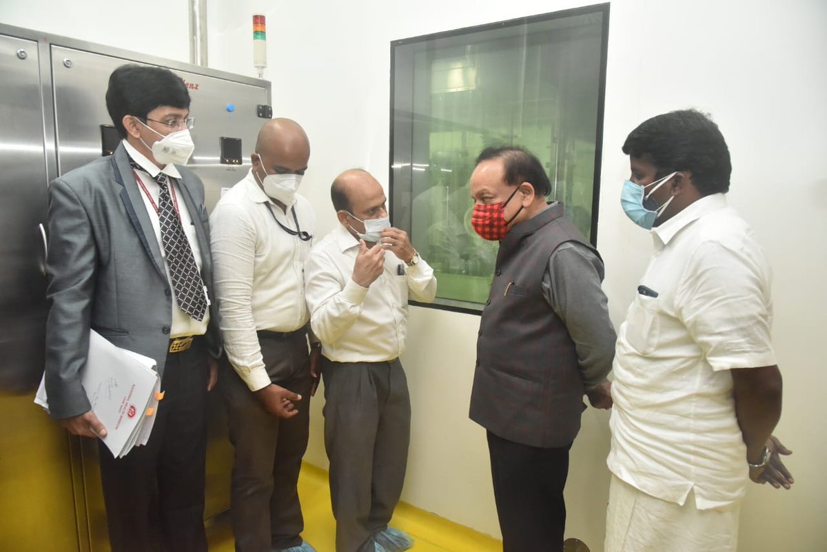 drharshvardhan's tweet photo. While in Chennai, took the opportunity to visit the HLL Biotech campus at Chengalpattu.

The state-of-the-art integrated vaccine complex has been established as the nodal centre for research &amp; manufacture of affordable, quality vaccines for our Universal Immunisation Program. https://t.co/N6PvL8zsWJ