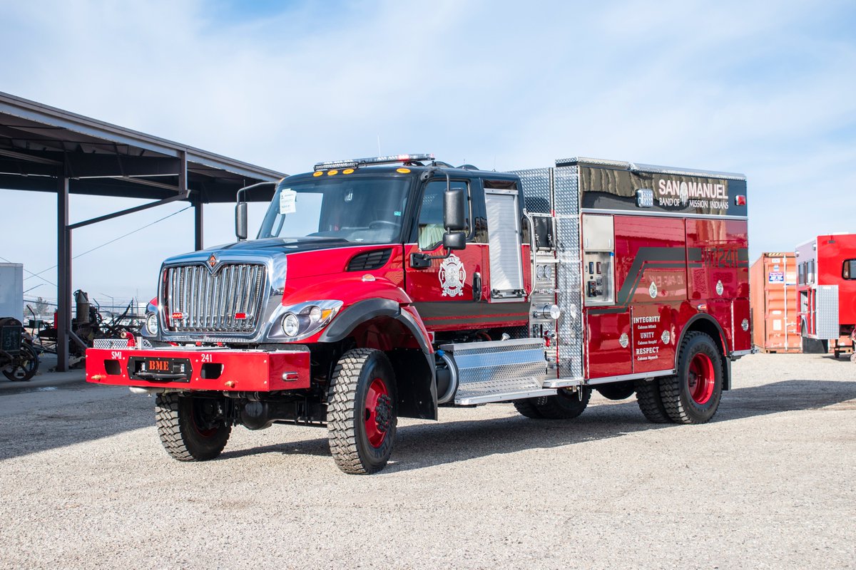 BMEFire's tweet photo. #RecentDelivery: This Tactical Water Tender has left our custom facility for San Manuel Band of Mission Indians. Built on an @IntnlTrucks chassis, this apparatus is equipped with a @wsdarley HM 500 pump, Hannay hose reel, FoamPro 1600, 1500 gal. water tank, &amp; @WhelenEng lights. https://t.co/bRlzVyoAzi