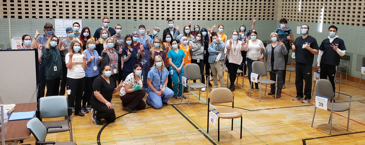 grhospitalkw's tweet photo. Say hi to some of the staff working at the region’s COVID vaccine clinic at GRH! From hospital staff, community nurses, family docs &amp; many more, health care workers &amp; community members from across our region have come together to make this clinic a great success #InThisTogetherWR https://t.co/uVjXKAitov