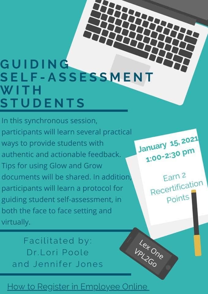smithno2's tweet photo. @LexingtonOne educators, be sure to register for the upcoming #VPL2GO option for January facilitated by Dr. Lori Pool (CS - @levelupliteracy) and Jen Jones (PHES).  You don't want to miss this learning opportunity to dig into student self-assessment and feedback. https://t.co/rikuo9SnjJ