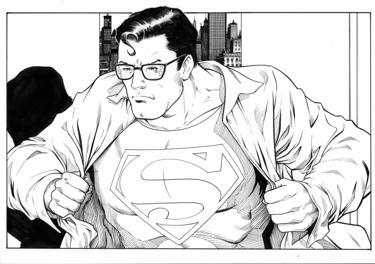 Clark Kent inks done. Minimal color to eventually follow. #Art #ComicArt #Comic #Ink #Superman #ClarkKent #DC #DCComics #BarryKitsonArt