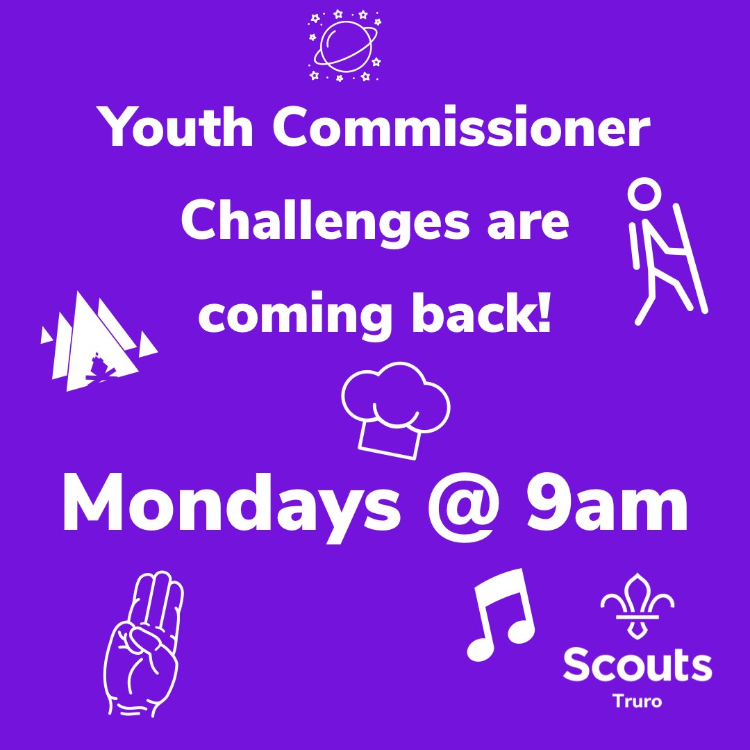 It’s official! Our Youth Commissioner Challenges are coming back!

Join us on Mondays at 9am on Facebook and Twitter for that week’s challenge.

#YCChallenge #TruroScouts #Lockdown #TheGreatIndoors