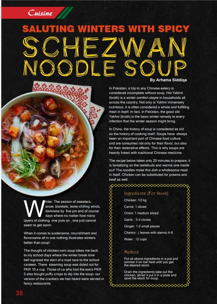 CPSC_ISSI's tweet image. Article authored by Ms. Arhama Siddiqa (Research Fellow @CMEA_ISSI) titled, "Saluting Winters with Spicy #Schezwan Noodle Soup" published in #Pivot magazine (Jan 2021 edition). 
@TalatShabbir3 
@CathayPak @ISSIslamabad