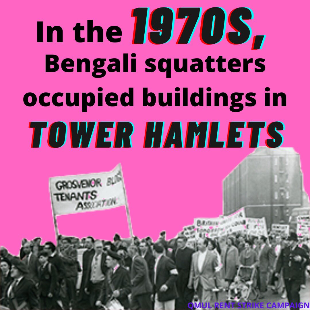 RENT STRIKING HAS AN ANTI-RACIST, ANTI-CLASSIST AND ANTI-CAPITALIST HISTORY. 1/3This history is unique to QMUL’s rent strike campaign. The East End Bengali community used the same tactics that we are using right now, in the same place as us. We are mindful of this legacy.