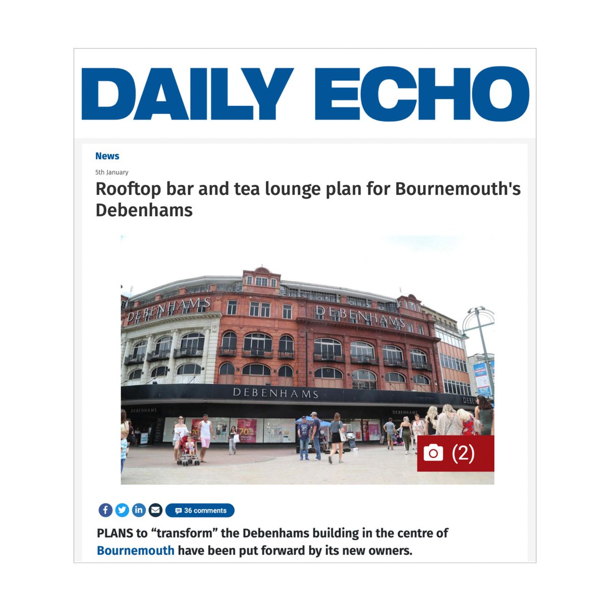 We were featured in Bournemouth’s Daily Echo! We are excited to currently be working on designs for the rejuvenation of the Debenhams store in the town centre. Updates on the project to follow.