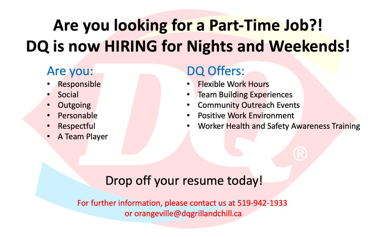 Are you looking for a part-time job? We are HIRING! Drop off your resume today!