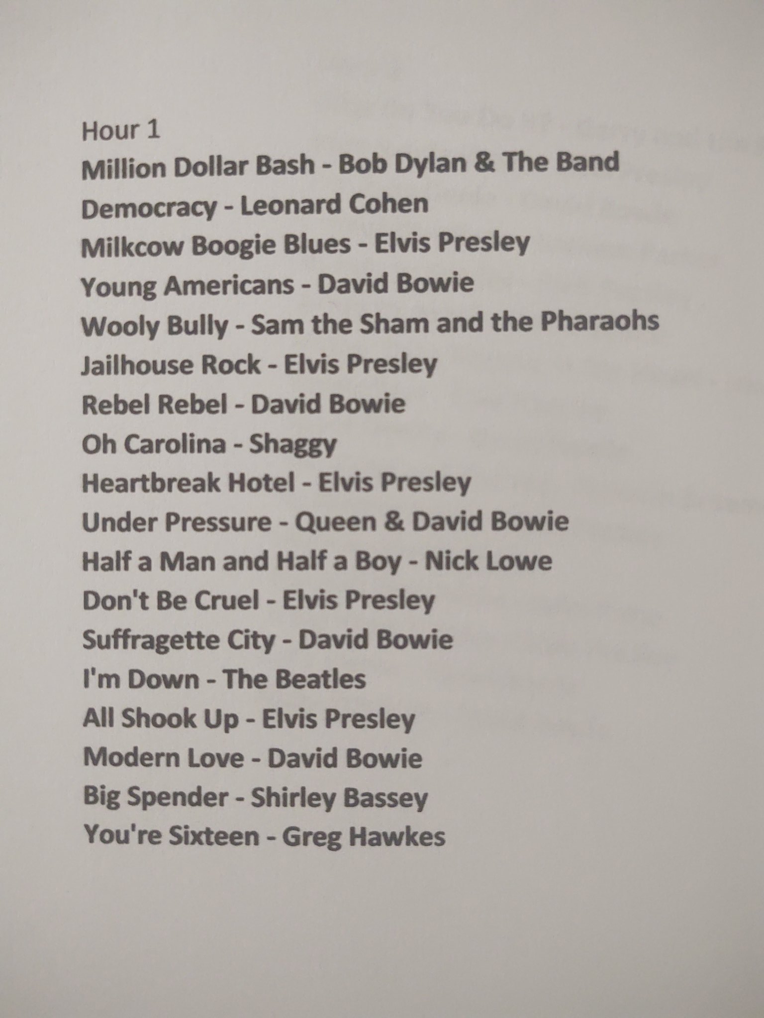  Playlist for 1/08/2021 Happy Birthday Elvis, Bowie and Shirley Bassey. RIP Gerry Marsden and Democracy! 