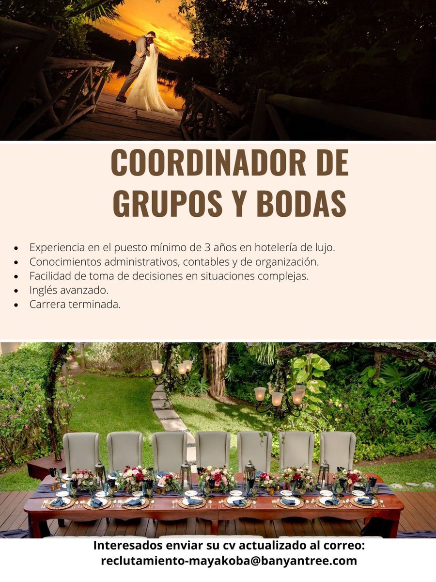 twittEmpleos's tweet photo. Sector #Turismo ¡una estupenda oportunidad se abre en #RivieraMaya @BT_Mayakoba ! #Employment #empleos #empleo https://t.co/KgaLTfcoFE