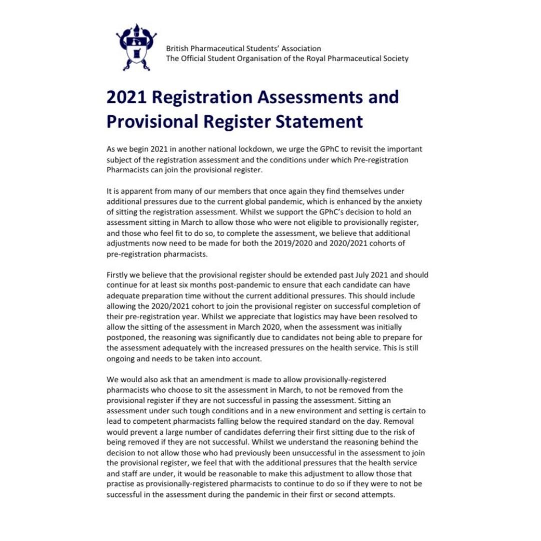 BPSA's tweet photo. We are calling upon @TheGPhC to make amendments to the current guidance on the provisional register and the registration assessment. Read our statement here: https://t.co/hdFQN8JShE https://t.co/5GnQeeu5Iy