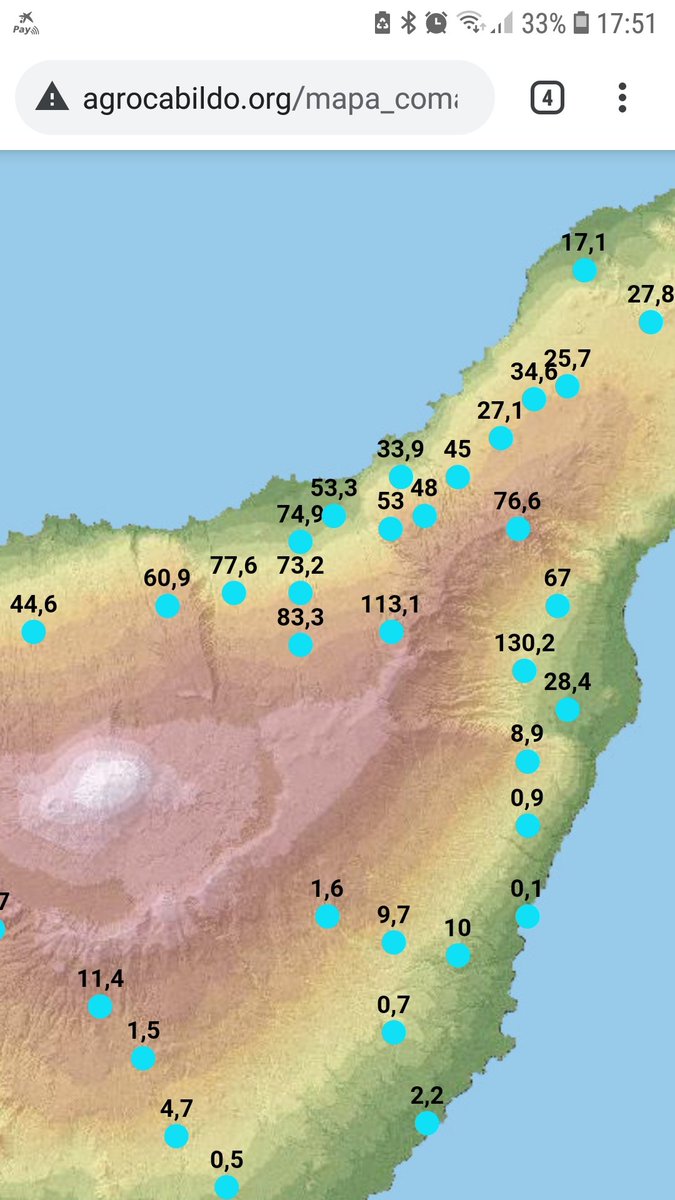 JDorMar's tweet photo. @tenerife_meteo @Zascaneitor1 @CarolinaCoello5 En el mapa de @AgrocabildoTfe se ven al menos 2 estaciones que pasa n de los 100, llover ha llovido con ganas. Buen trabajo @tenerife_meteo 👍 https://t.co/7eivmMxsGn