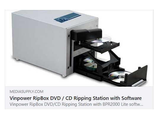 MediaSupply's tweet image. Vinpower RipBox DVD / CD Ripping Station with Software

The Ripbox is an automated #DiscDuplicator as well as a #DiscRipping unit. The Ripbox provides #DataRipping, #AudioRipping, #ArchivalBackup and #DiscImaging.

Learn more at bit.ly/3hYD9CK