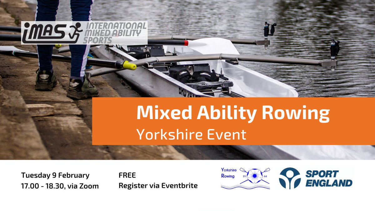 Calling all Yorkshire rowers! Join IMAS, @YorkshireRowing & @Bradford_ARC for an intro to Mixed Ability, supported by @Sport_England Tue 9 Feb, 17.00 – 18.30 via Zoom FREE Eventbrite: eventbrite.co.uk/e/mixed-abilit… #MixedAbility #MixedAbilityRowing #InclusiveSport #InclusiveRowing