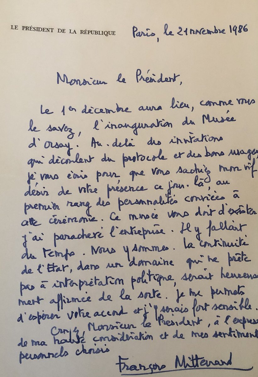 Dbussereau's tweet photo. En ce jour de recueillement et d’anniversaire de la mort de François Mitterrand,sa  lettre manuscrite à Valery Giscard d’Estaing démontre  l’évidence de donner le nom de VGE au Musée  d’Orsay.⁦@EmmanuelMacron⁩ ⁦@JeanCASTEX⁩ @R_Bachelot⁩ ⁦@jpraffarin⁩ https://t.co/Eo9Xxn3ex9