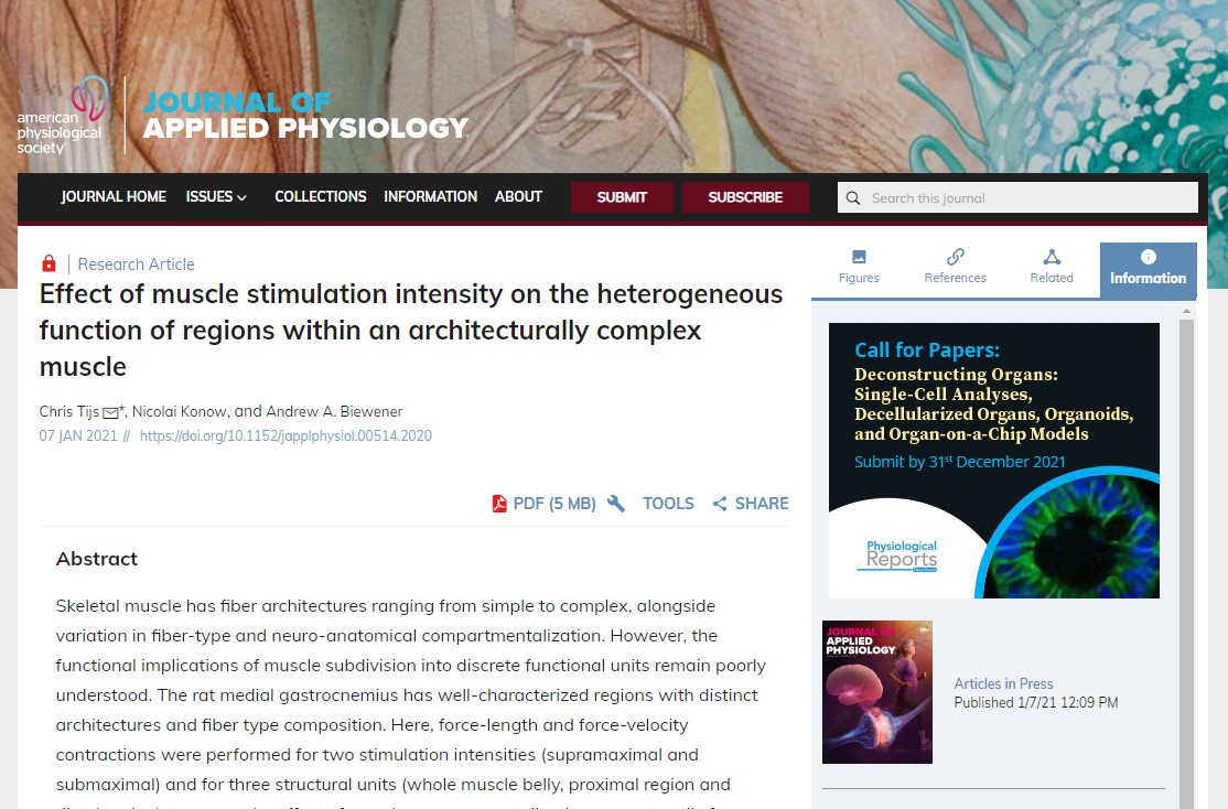 japplphysiol's tweet image. #ArticlesInPress, Effect of muscle stimulation intensity on the heterogeneous function of regions within an architecturally complex muscle. Chris Tijs, Nicolai Konow, and  Andrew A. Biewener
doi.org/10.1152/japplp…
@Harvard 
#JAPPL #Compartmentalization