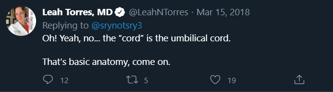 21. On Twitter, Torres confirmed she was referring to “the umbilical cord”  https://bit.ly/3s9ngxE&nbsp;—although in the second tweet  https://bit.ly/2LvVaMn&nbsp;, she incorrectly added that fetuses don’t scream because “their lungs aren’t present”.
