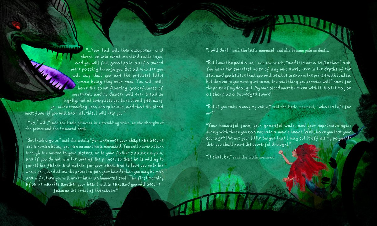 7/9 A conversation between the sea witch and #thelittlemermaid from my illustrated book project... 
#hanscristianandersen #illustration #illustrator #kidlitart #kidlit #illustratedbook #picturebook